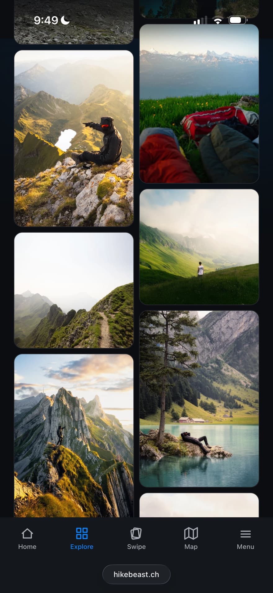 The Explore tab of a guide: a wall of spot photos in two columns