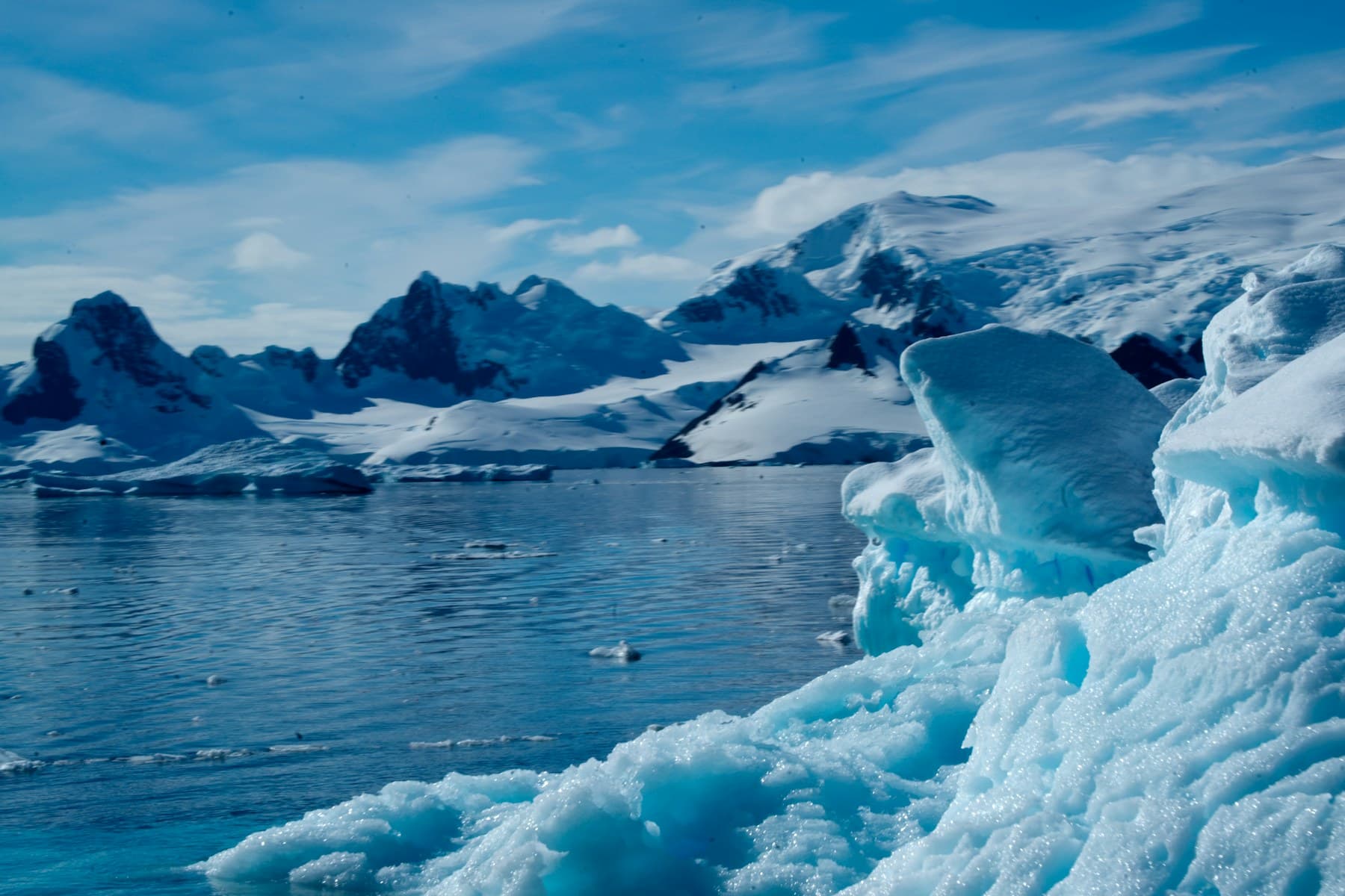 Antarctica: 1 spot, the Lemaire Channel. Pictured: ice and peaks in Antarctica.