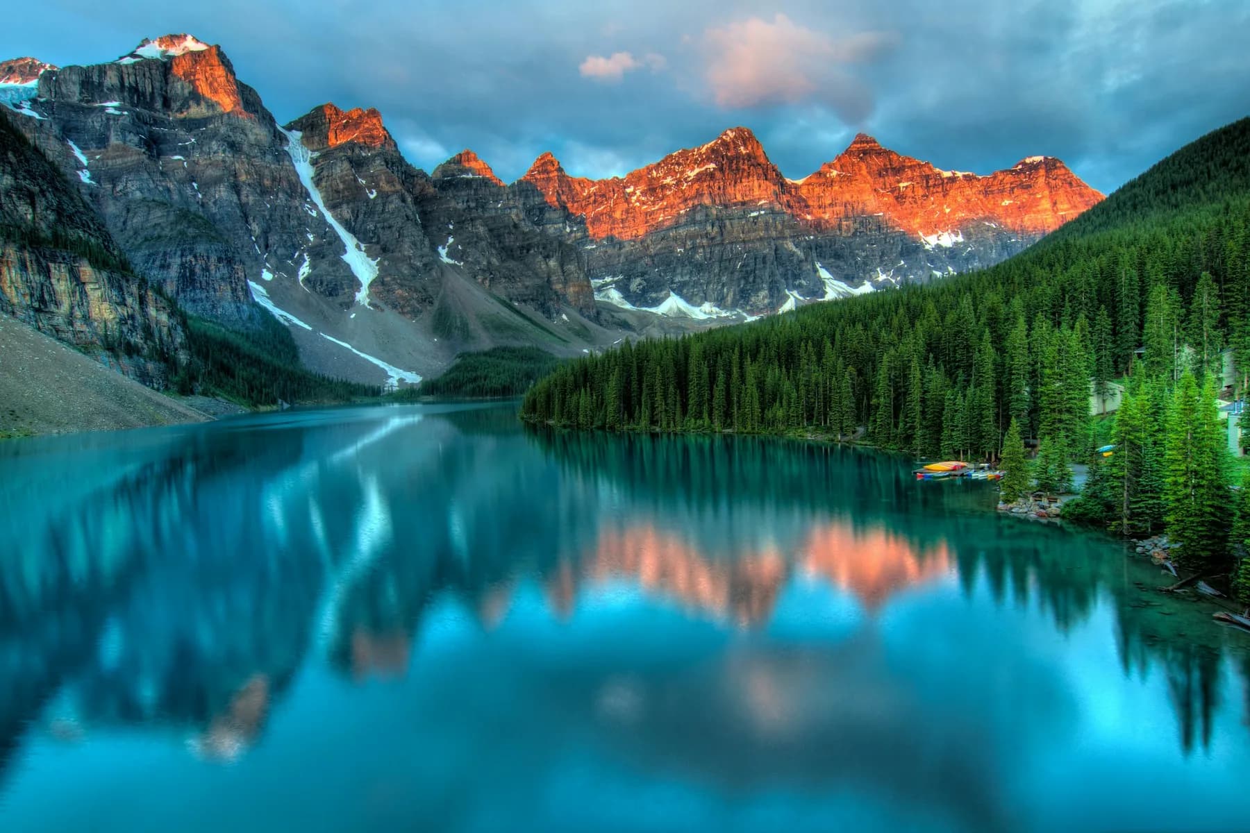 Moraine Lake and the Valley of the Ten Peaks glowing at sunrise